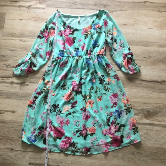 PinkBlush Teal Green Floral Maternity Dress - Picture 3 of 6